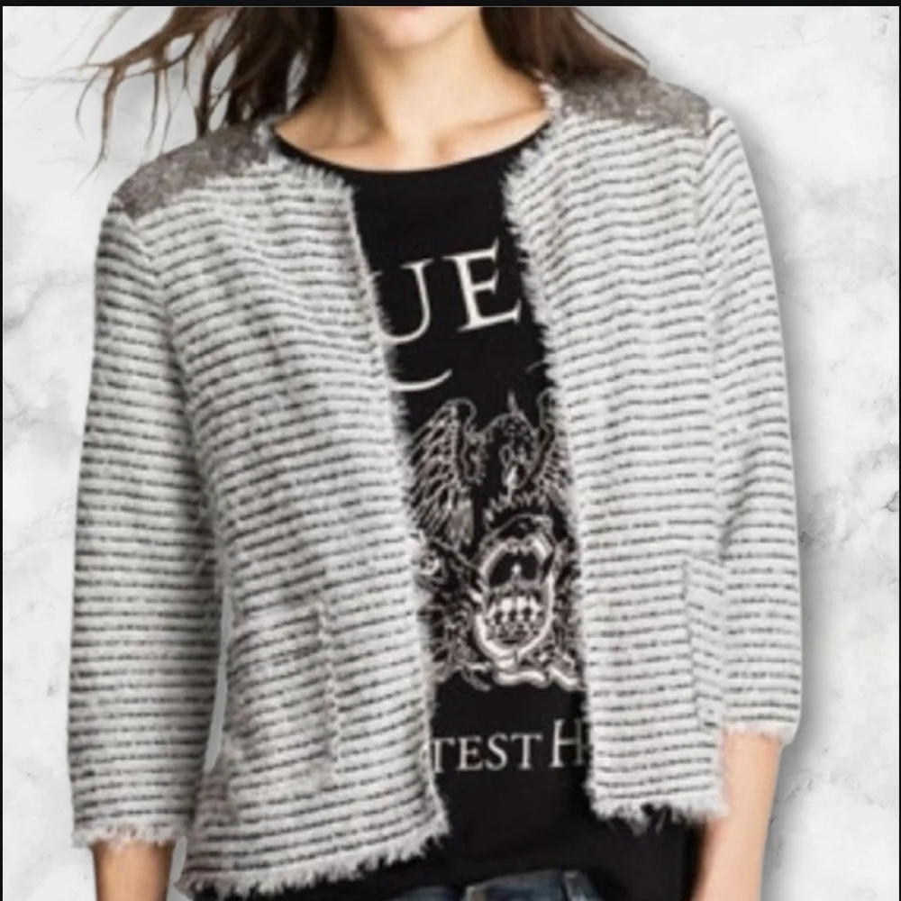 WILLOW & CLAY Trendy Fun Sequins Cardigan Women Crop Jersey Lined (SIZE:SMALL) - Picture 1 of 10